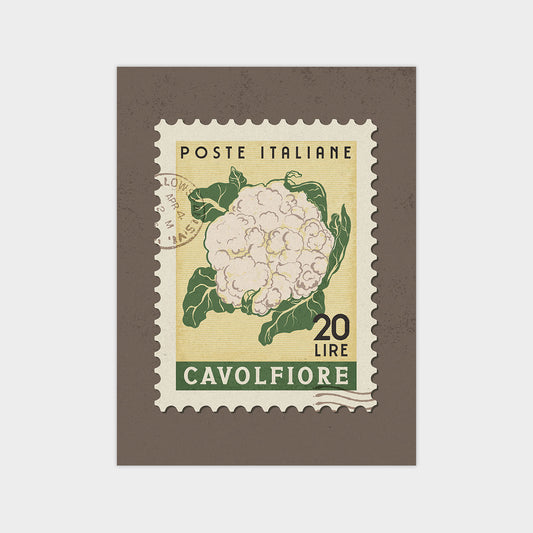 a postage stamp with a cauliflower on it