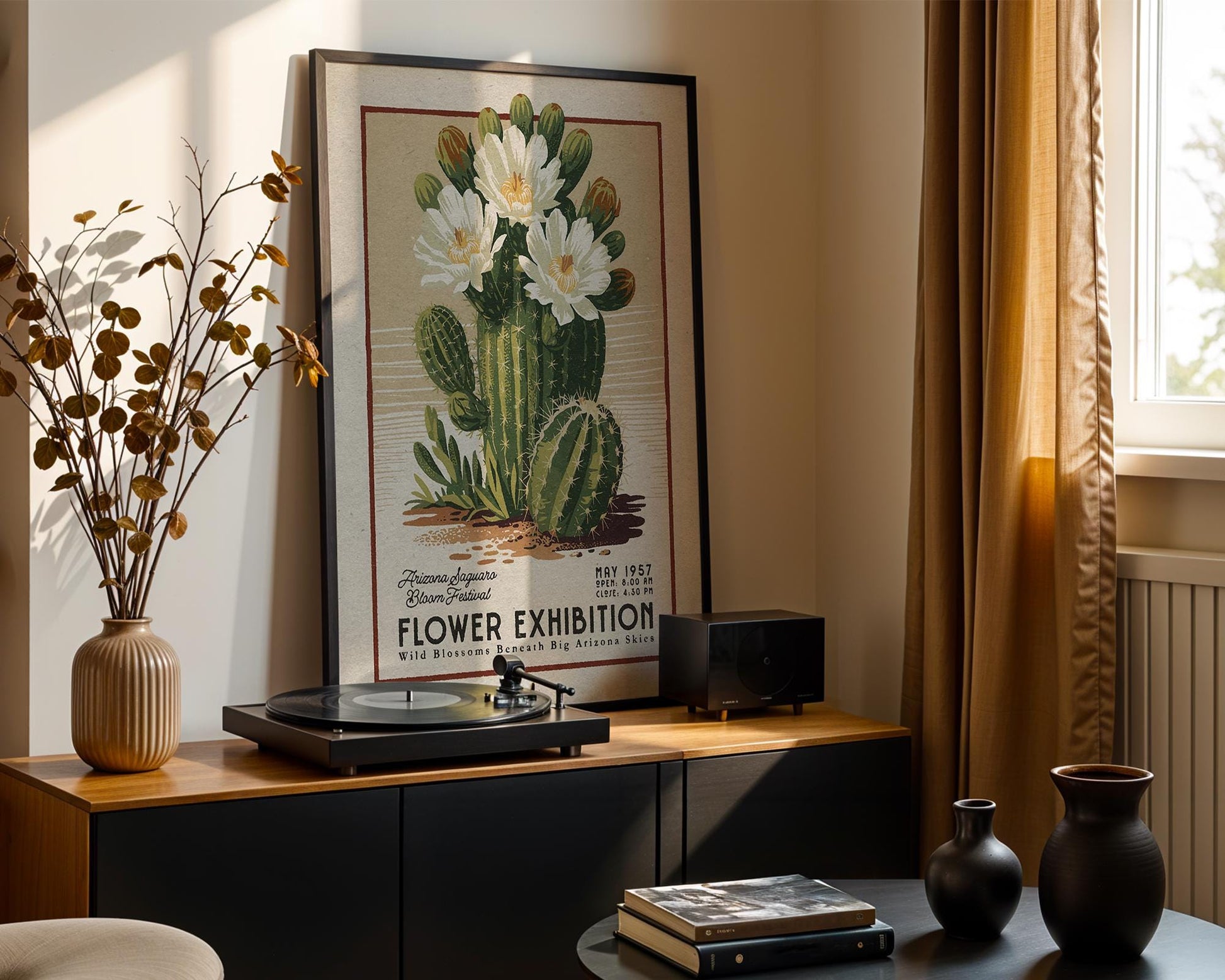 a picture of a flower exhibition in a living room
