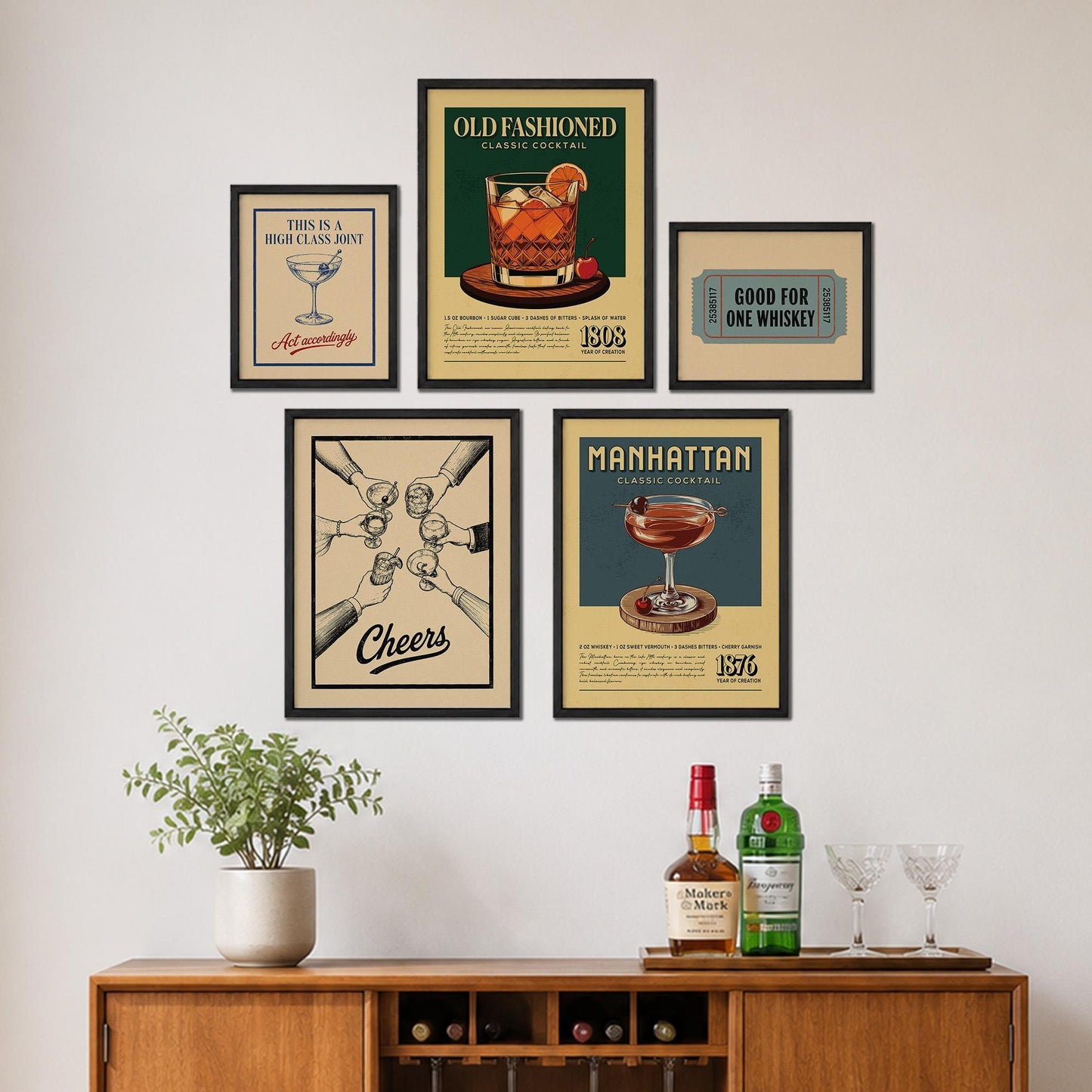 Old Fashioned & Manhattan - Cocktail Gallery Wall Set