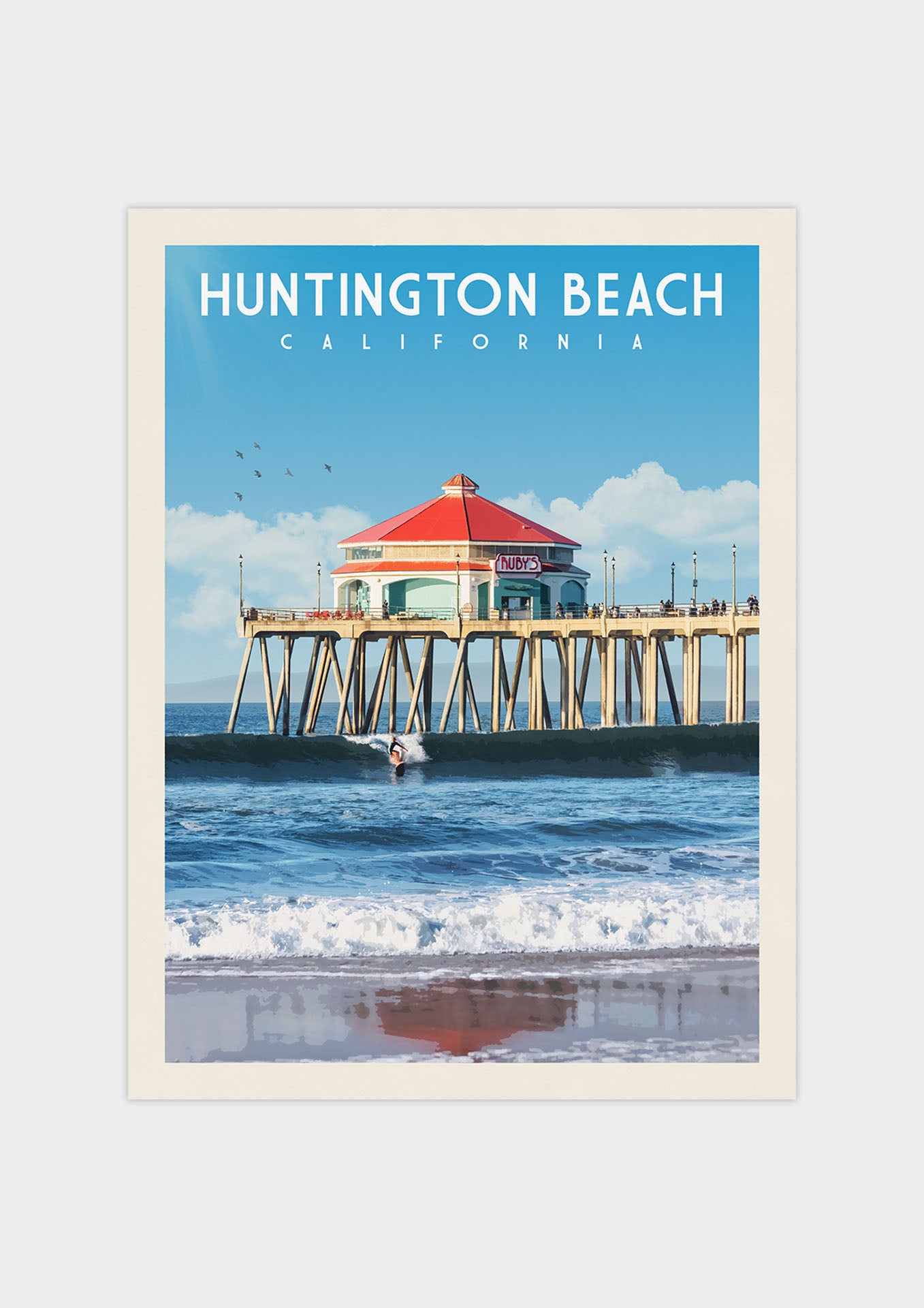Huntington Beach, California Vintage Wall Art Travel Poster | Vintaprints