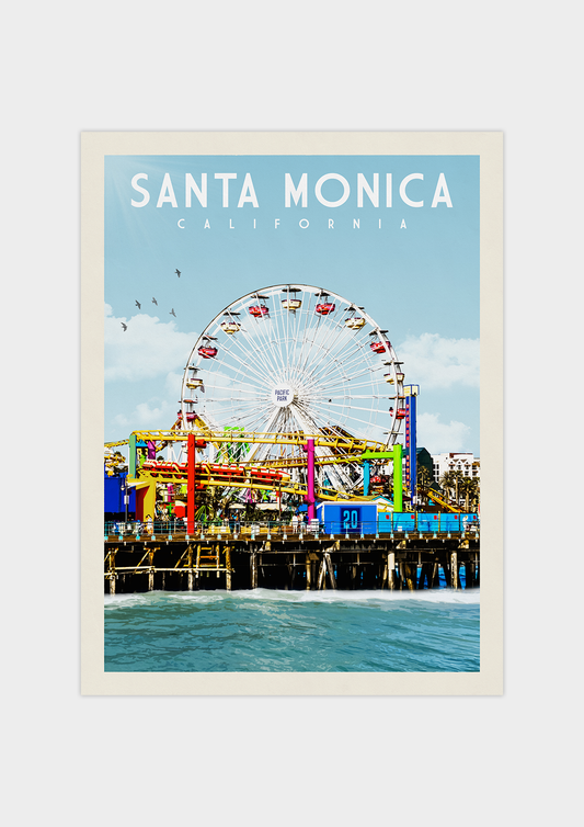 Santa Monica, California - Vintage Travel Print