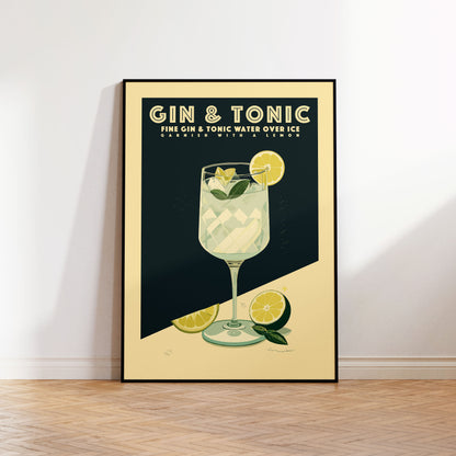 Gin and Tonic - Vintage Cocktail Bar Art