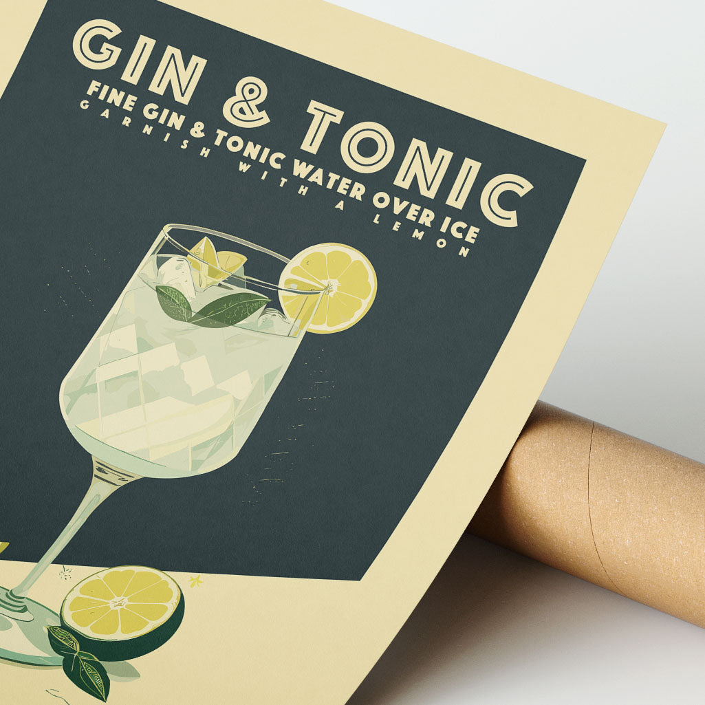 Gin and Tonic - Vintage Cocktail Bar Art