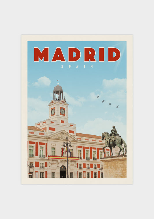 Puerta Del Sol Madrid, Spain - Vintage Travel Print